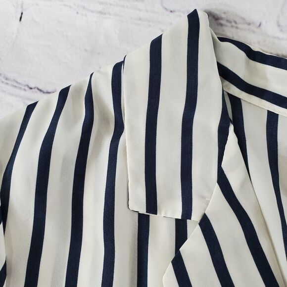 🔺️Ali & Kris Blue & White Striped Open Front Lightweight Blazer Small - Picture 4 of 8